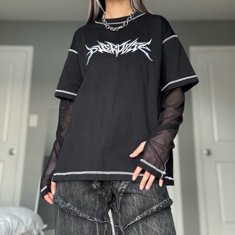 OVD Underground Streetwear Double Layered Mesh Embroidered Shirt